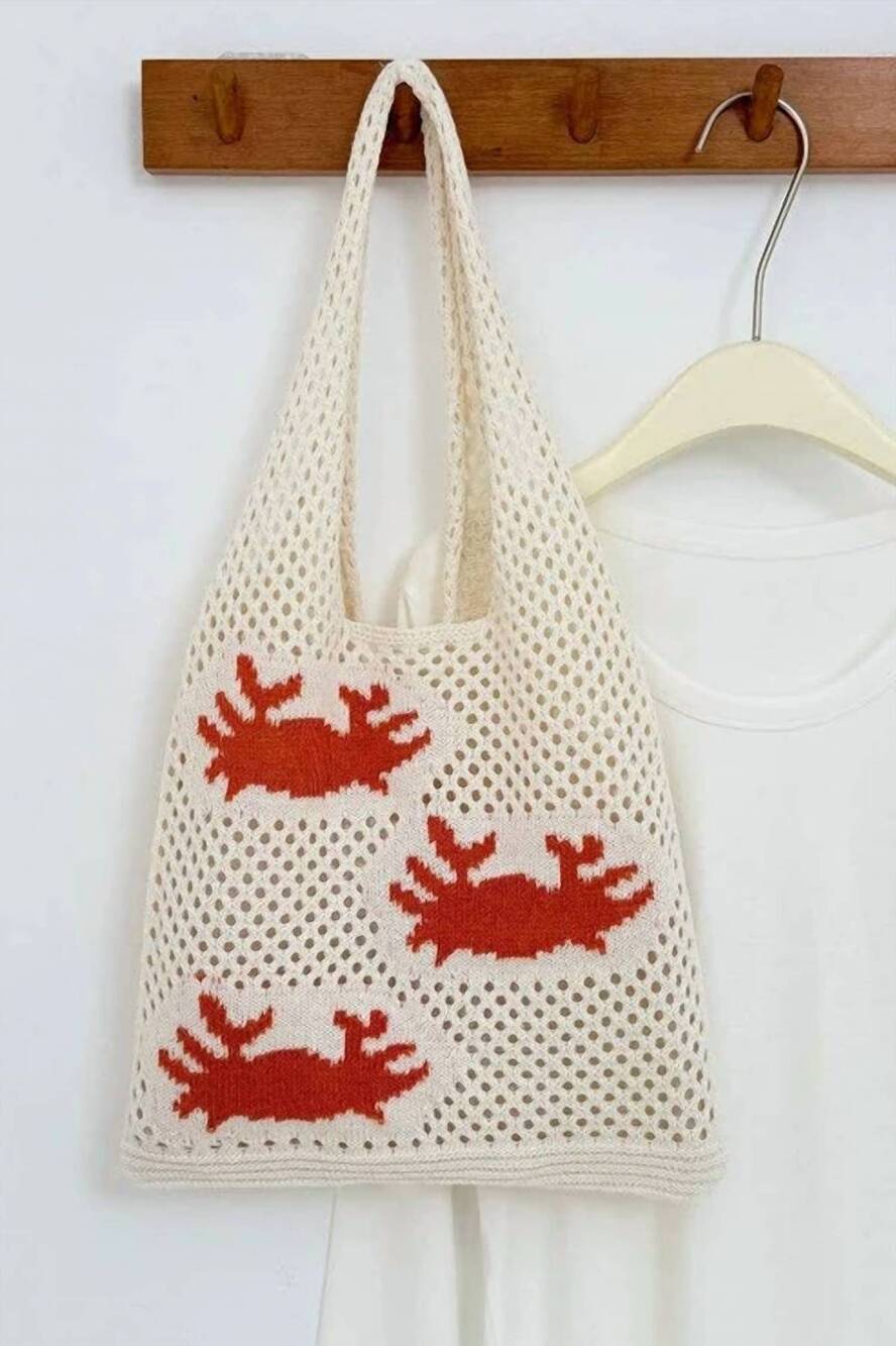 NEW 1ST ALLIE women's ocean theme crochet tote beach bag in crab